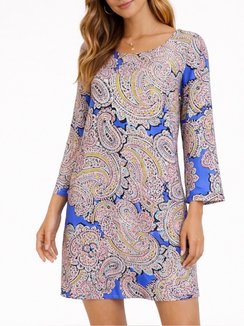 The Limited paisley print square boxy knee length 3/4 sleeve dress SZ Sm